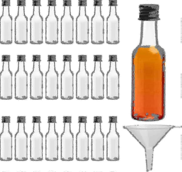 Minispritflaskor (24-pack) - Återanvändbara plastflaskor 50 ml tomma spritflaskor med svarta skruvkorkar och flytande tratt 26-27s