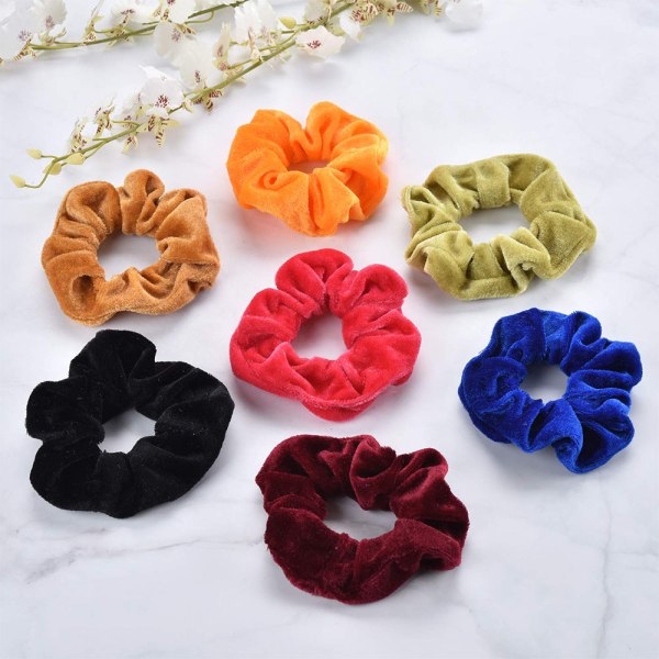 Hår Scrunchies i fløyel, pakke med hårbånd, hårtilbehør for jenter, tykke strikk, fargerike hestehaleholdere for kvinner-20