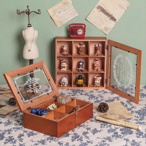 Storage Box with Multiple Compartments, Large Capacity, Wooden Storage Box, Treasure Chest for Home