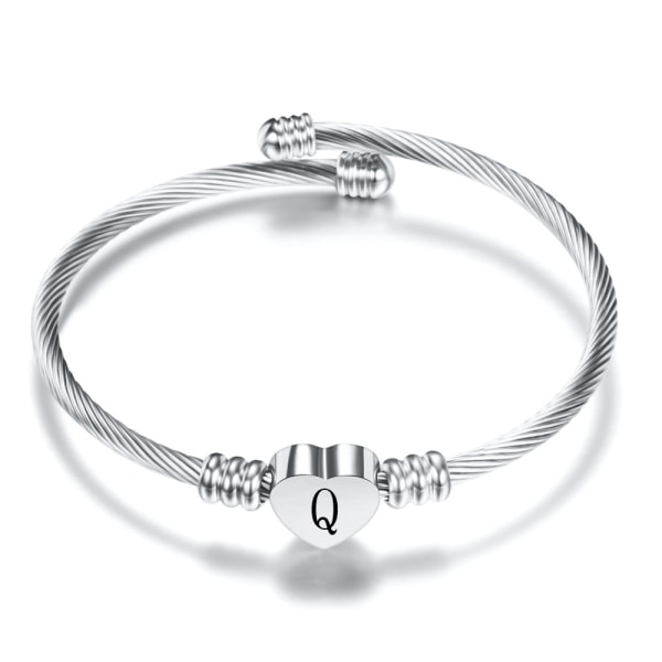 Silver hjärta initialer Armband-A-Z rostfritt stål graverade berlock armband, kvinna flicka smycken födelsedagsfest present