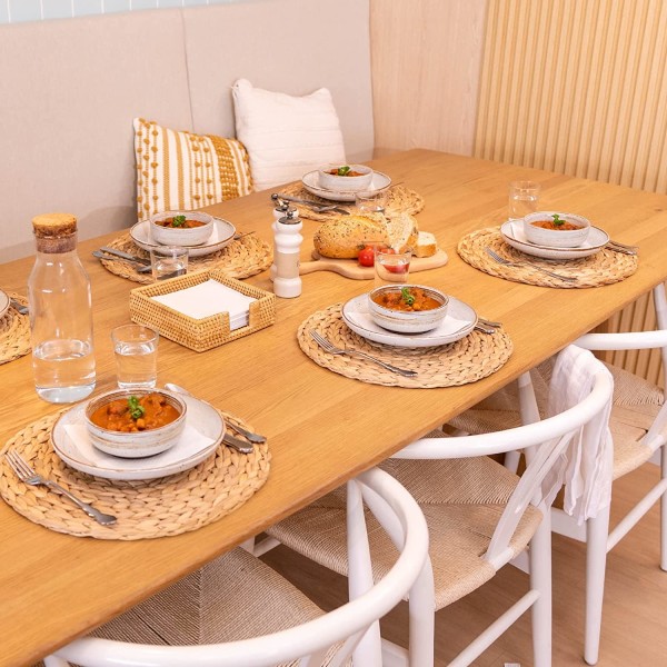 Naturliga vävda bordstabletter för vattenhyacint, vävda runda bordstabletter, flätade bordstabletter för halm, set om 6 (30 cm)