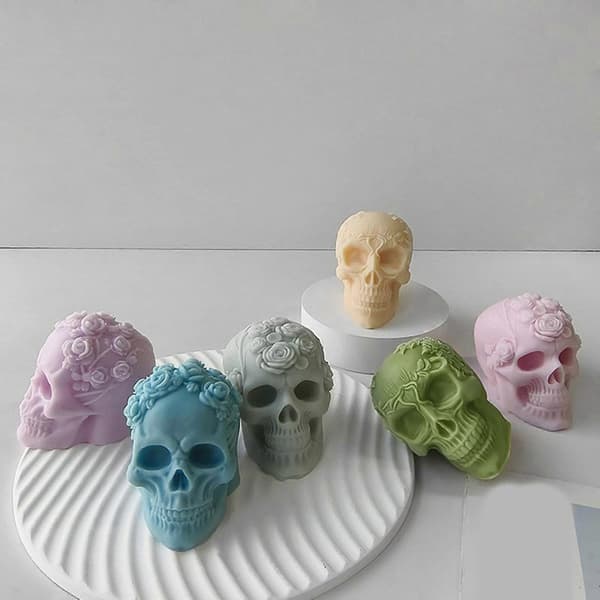 3D Rose Silikone Lysform Halloween Kranie Gips Sæbeform Aromaterapi Lysfremstilling Harpiksforme Boligdekorationer