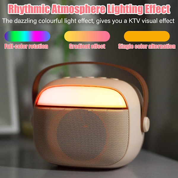 Karaokemaskin for barn med 2 trådløse mikrofoner, bærbart KTV-system med Bluetooth, høyttaler med stemmeforvrengningseffekter og LED-lys White