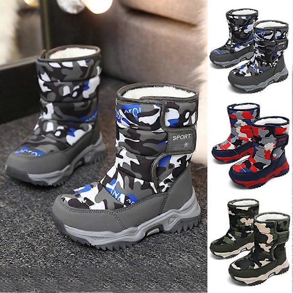 Lasten lumikengät korkealla varrella, kylmänkestävät, liukumattomat ja lämpimät talvikengät ulkoiluun Camouflage Gray 31