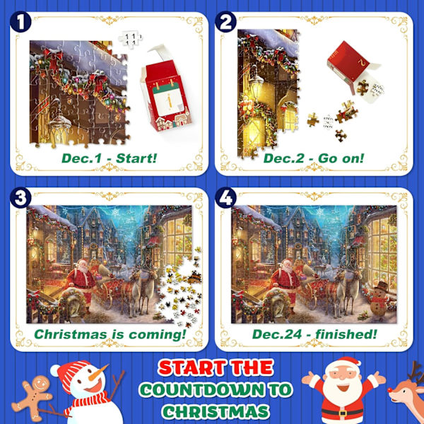 Julklapp Nedräkning Kalender Pussel för Barn och Vuxna - 1008 Bitar Pussel 24 Dagars Jul Nedräkning Kalender