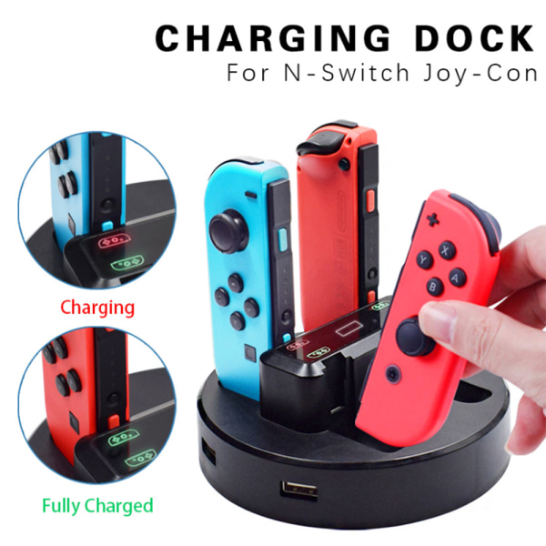 Multi Charger 4 Ladestasjon Dock kompatibel med Nintendo Switch Controller - Svart-svart