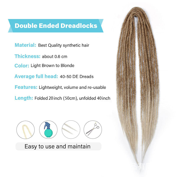 50 cm 10 Slingor/Förpackning Syntetiska Dreadlocks Förlängningar Dubbeländade Tunna 0,6 cm Virkad Flätning Hår Mjuka Dreads Reggae Hip-Hop Hippie Stil B