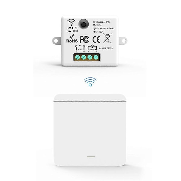 Trådløs lysbryter RF 433Mhz Relé Mottaker med 1x1Gang Panelbryter LED Fjernkontroll for LED Lampe