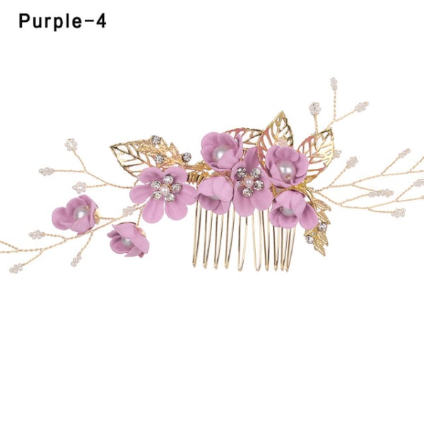 Purple Wedding Hair Comb Pearl Crystal Decor Clip Pin Rhinestone Flower Hair Accessories for Bride Bridesmaid