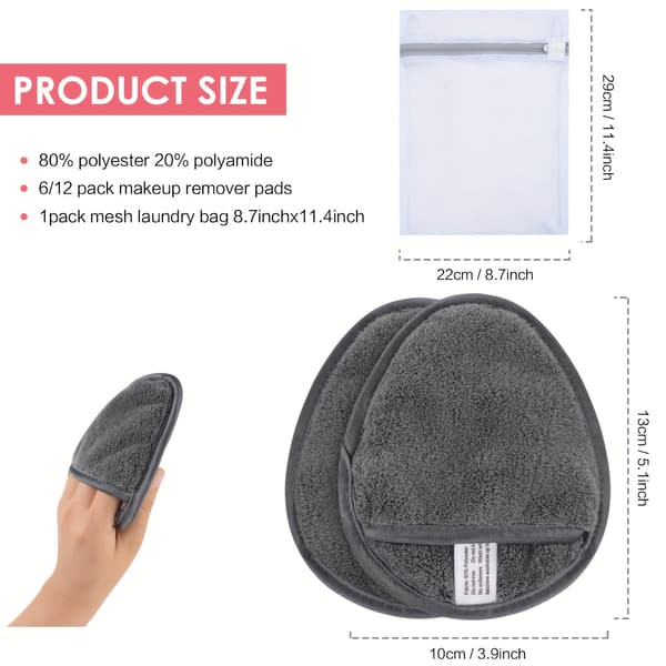Makeupfjernerpuder Genanvendelige Makeupfjernerpuder Vaskbare Mikrofiber Makeupfjernerpuder Ansigt Superbløde Ansigtsrensepuder med Vasketøjspose Grå 1