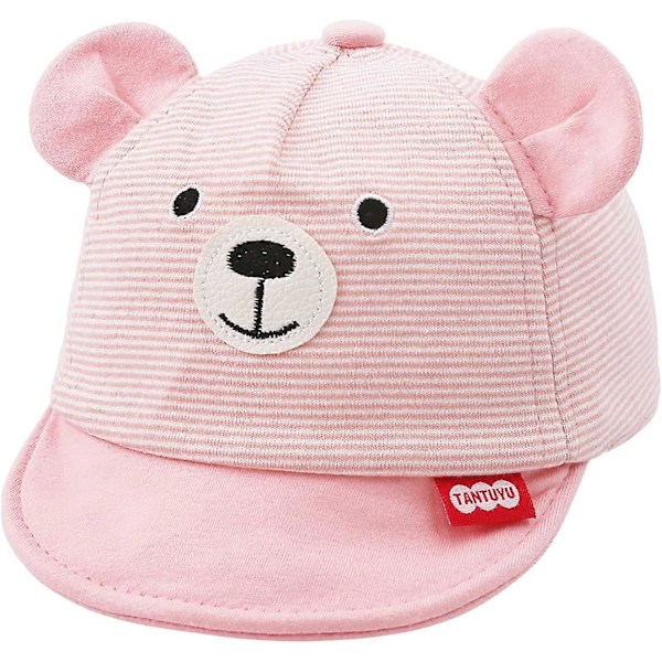 Baby søt baseballcaps bjørn stripete solhatt bomull baby myk hatt (rosa)