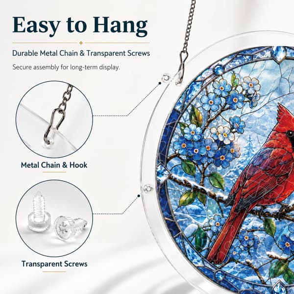 Cardinal Acrylic Puzzle Suncatcher, 83 Pieces DIY Window Decor Winter Cardinal