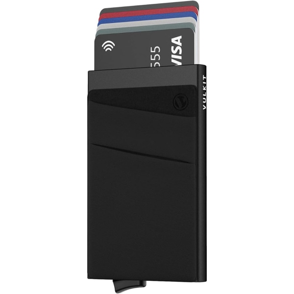 Korthållare med pengaficka Pop Up-plånbok RFID-blockerande Slim Metal Case Rymmer 5 kort och sedlar Svart