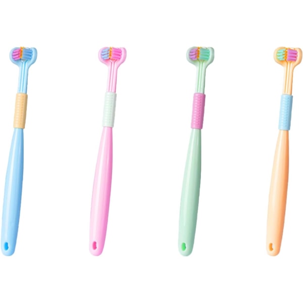 4st tresidig tandborste, 3-sidig tandborste för barn, mjuka borst U-formade resetandborste för barn, autistisk munvård för toddler