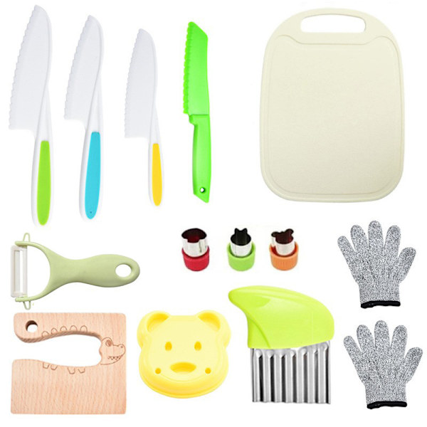 Barnköksknivar Köksset Köksredskap för barn Flerfärgade 14 Piece Set