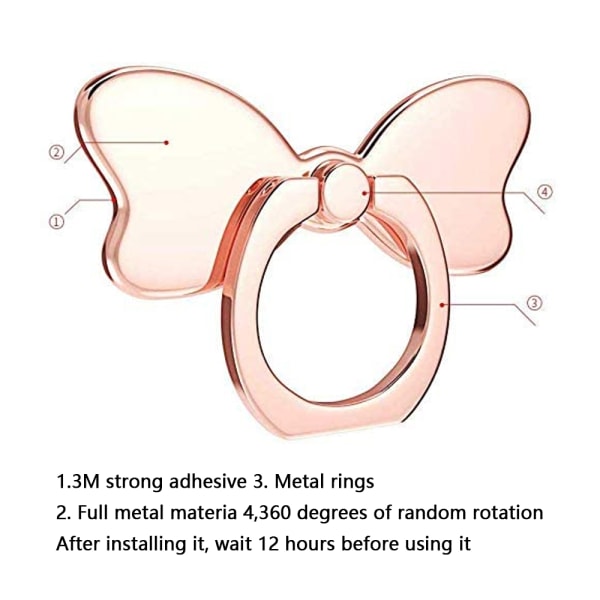 Sløjfe Telefonholder Ring Spænde - Rosaguld. Kompatibel med iPhone Samsung Galaxy Mobil Søde Tilbehør