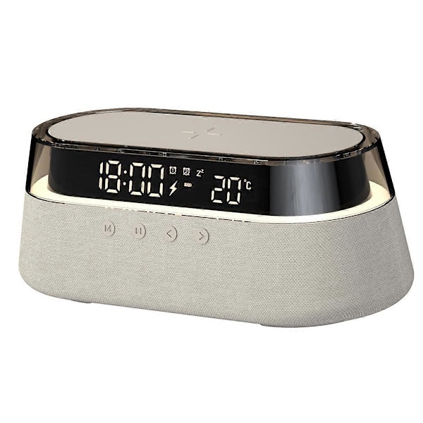 Bluetooth-högtalare Stereo 1800mAh Batteri Stödjer 15W Trådlös Laddning Digital Klockdisplay Nattlampa Skrivbordslampa A