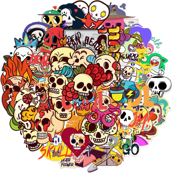 Kawaii Vinyl Skull Stickers for Water Bottles Laptop Skateboard Guitar Phone Luggage Waterproof Reusable Funny Meme Deco Cute Stickers 46 Pcs