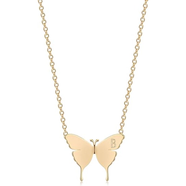 Gold Dainty Initial Necklace 18K Gold Plated Butterfly Pendant Name Necklaces Delicate Everyday Necklace for Women Personalized Jewelry Initial B