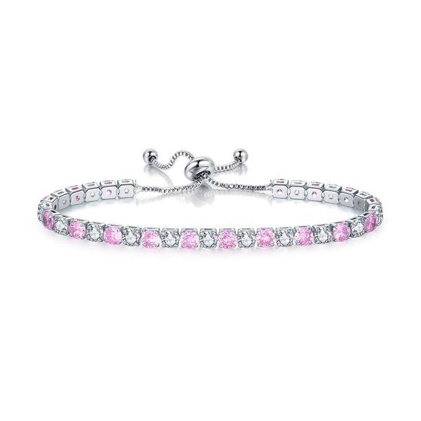 925 Sterling Hopea Tennis Naiset Rannekorut, Kristalli Slider Rannekoru Timantti Zirkonia Lady Rannekoru Syntymäpäivälahjat Äidille Naisille Sisarille（Pink）