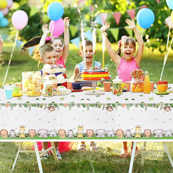 Set med 2 bordsdukar med djurtema, vattentäta plastfläckbeständiga dukar, picknickfestbankett för barn, engångsdukar, 108x180 cm