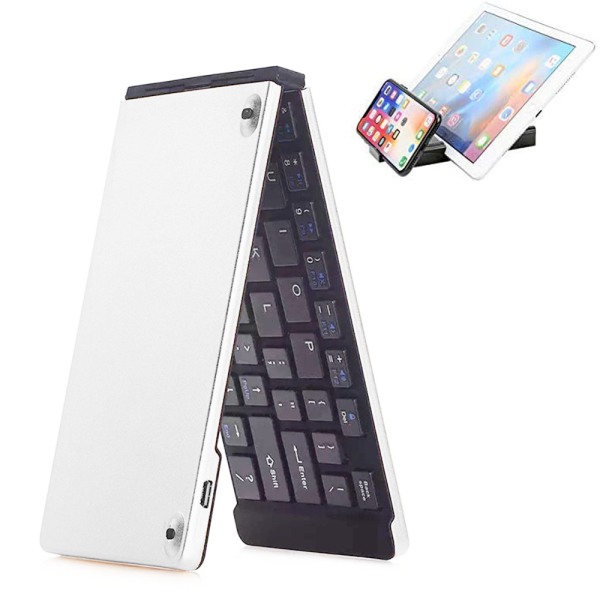 Dubbelfällbart trådlöst Bluetooth tangentbord, Trådlöst minitangentbord kompatibelt med IOS iPad, Android Tablet, Windows PC, etc.-silver