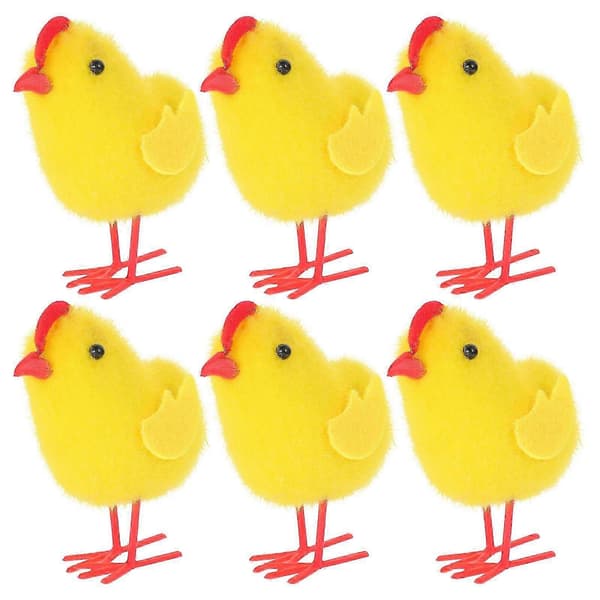 Mini gul kyllingedekoration til pynt 6 stk. fluffy påskefestpynt