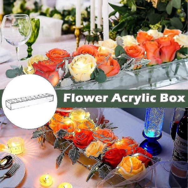 Klar rektangulär blomvas i akryl för bröllopsinredning - Blomsterarrangemang för matbord