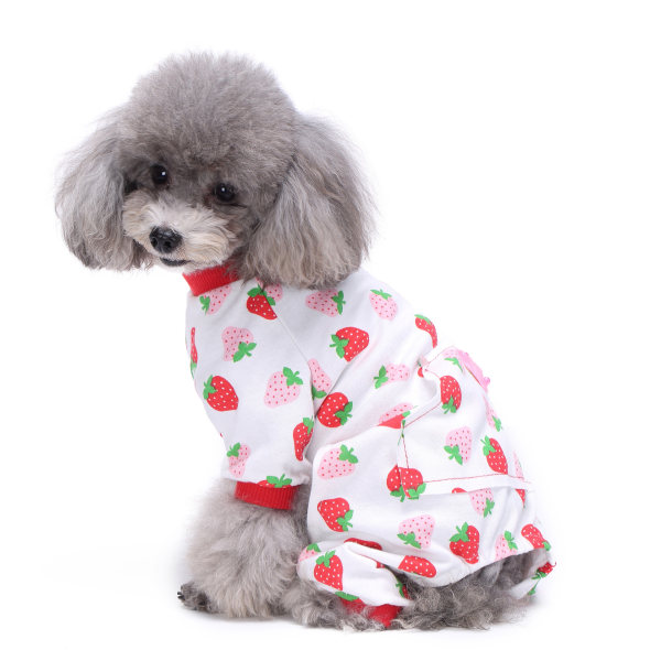 Dog Pajamas for Indoor Outdoor Turtleneck Love Pattern Comfortable Puppy Pajamas Soft Jumpsuit Shirt Best Gift 100% Cotton Coat (M, 27 Strawberry)