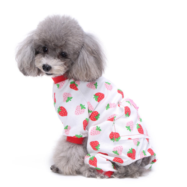 Hundpyjamas för inomhus utomhus turtleneck kärleksmönster Bekväm valppyjamas Mjuk jumpsuit skjorta Bästa present 100 % bomullsrock (M, 27 Strawberry)