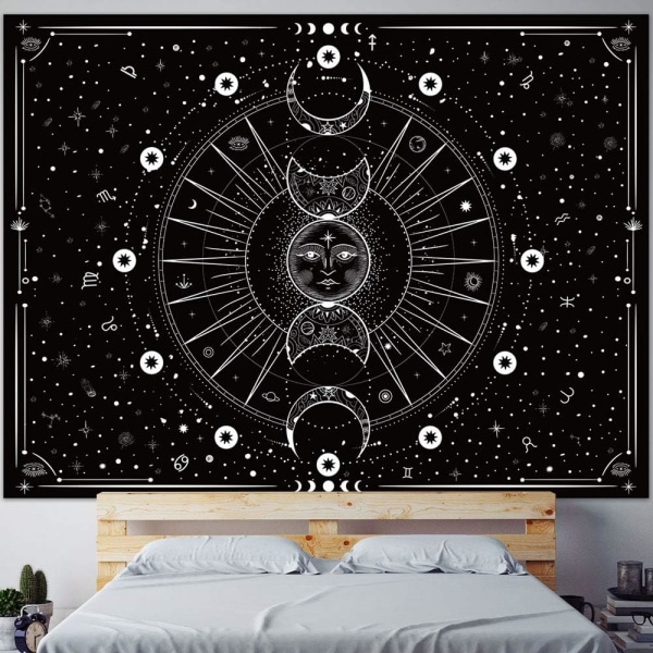 Gobeläng Vägghängande Stjärnor Space Psychedelic Svarta och vita Gobelänger Väggtapeter för heminredning för sovrum (svart, 130x150 cm)