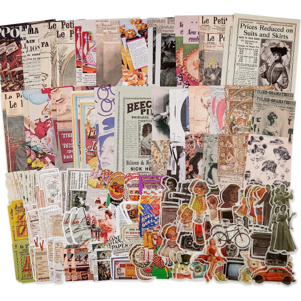 Vintage Scrapbook Supplies Pack (200 stycken) för Junk Journal Bullet Journals Planerare Estetiska pappersklistermärken Hantverkssatser Collage Album