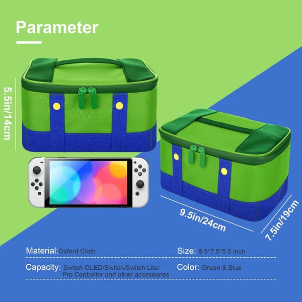 Cute Switch Carrying Case for Nintendo Switch/Lite/OLED, Portable Soft Shell Waterproof Messenger Bag Oxford for NS SD Console Dock JoyCons Accessories Green