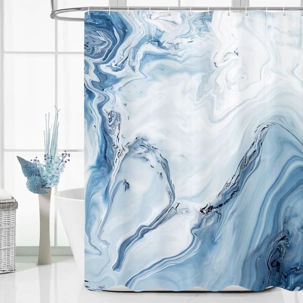 Blue Marble Shower Curtain, Modern Ombre Fabric Cloth Shower Curtains for Luxury Bathroom Decor, Abstract Winter Shower Curtain, 72x72