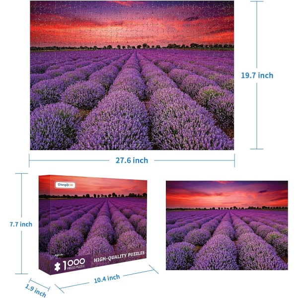 Jigsaw-puslespill 1000 brikker for voksne Provence Lavender Field Puzzle Lavender Flowers Puzzles Frankrike Landskap Puslespill Lilla Blomster Vis Puslespill