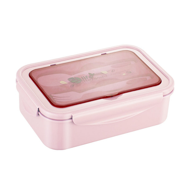 Lunchbox med 3 fack, sked och gaffel, 1400 ml, BPA-fri lunchbox, läcksäker, mikrovågsugn- och diskmaskinsäker rosa
