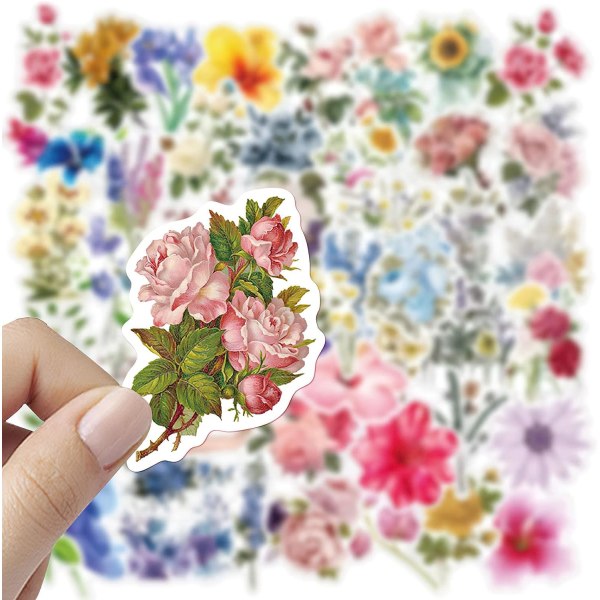 50 st blomsterklistermärken, naturliga vintage blomsterklistermärken vattentäta självhäftande scrapbooking klistermärken för scrapbooking bärbara datorer planerare DIY-hantverk