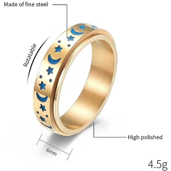 The Dark Luminous Ring Moon Star Spinner Ring för Kvinnor Män Aurora RingStressavlastande Förlovning Bröllopslöfte Band Par Ringar/Storlek:11
