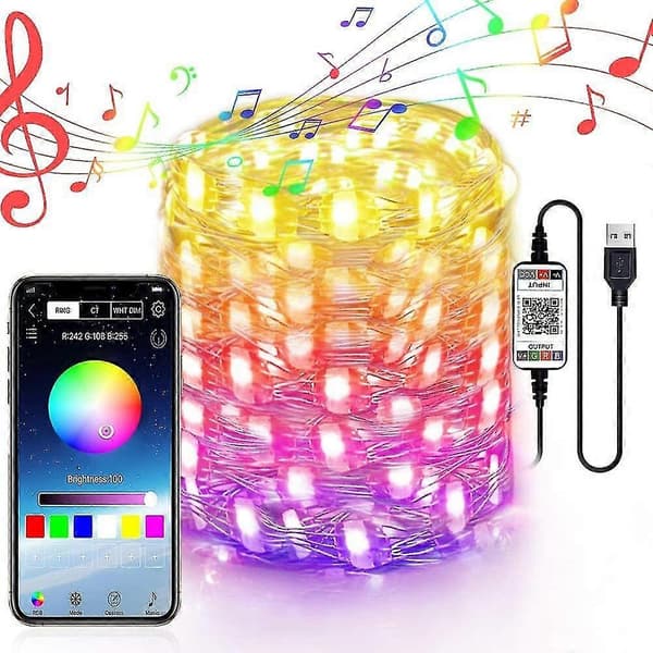 Juletræslys Smart Bluetooth LED Personlige lyskæder App Fjernstyrede lys 15M