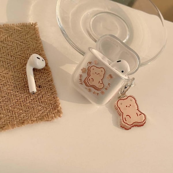 Yhteensopiva AirPods-kotelon kanssa, jossa tyttöjen söpö läpinäkyvä sarjakuva-karhumuotoilu, sileä pehmeä TPU-kuorikotelo Airpods 2 & 1:lle, söpö Airpods-karhulle