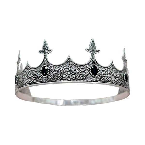 Justerbart kongekroner pandebånd til mænd med elegante ædelstene til maskeradeballer og temafotoshoots Antik sølv sort