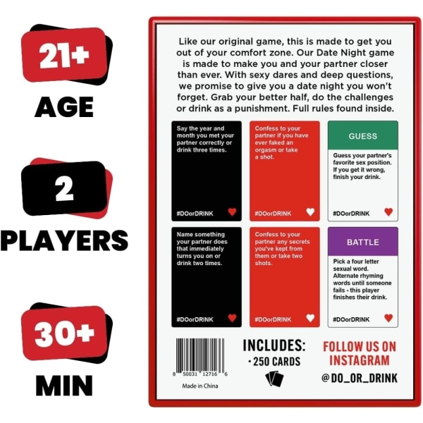 Gör eller drick Date Night - Parspel för vuxna - Roliga dryckesspel med 250 kort - Bra presentidéer för par och roliga kortspel för vuxna