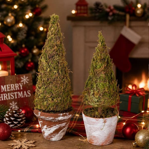 Kunstig mos juletræ – mini potteplante til skrivebord og hylde julepynt