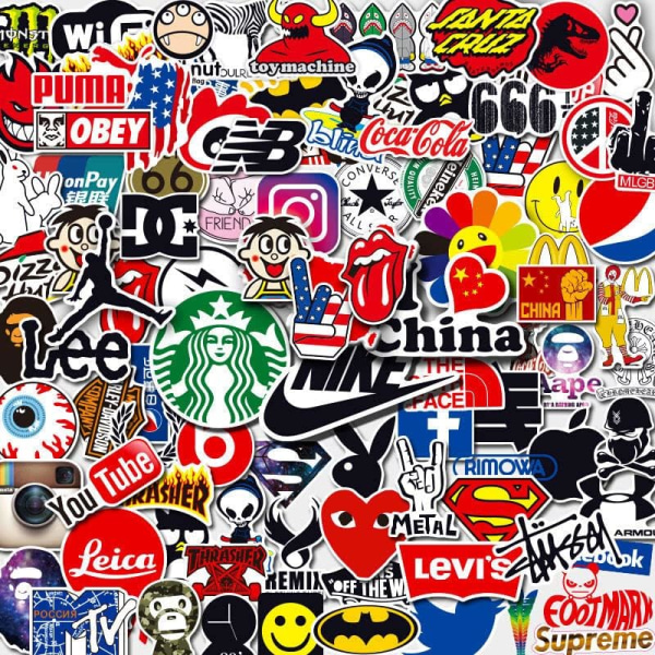 100 coola logoklistermärken Vattentäta vinylklistermärken Lämpliga för bärbara datorer, surfplattor, mobiltelefoner, vattenflaskor, vattenflaskor, cyklar, bagagedatorer