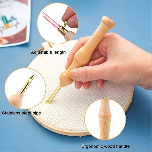Punch Needle Broderisæt - Justerbart Punch Needle-værktøj til begynder-DIY-håndarbejde Ställ in ett