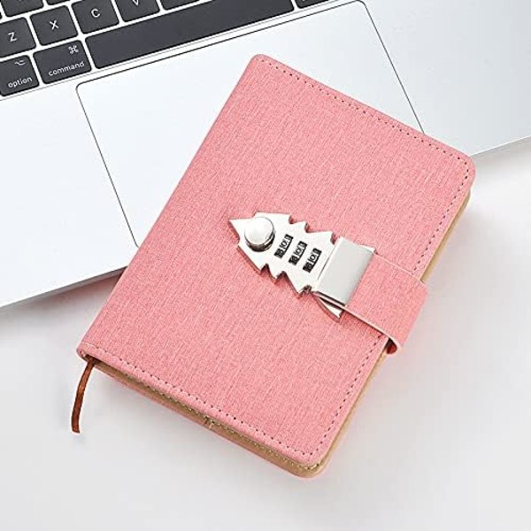 Låsjournal Låsbar dagbok, påfyllningsbar skrivbok med kombinationslås, Pocketbook Lösenord Anteckningsblock med pennhållare（Rosa）
