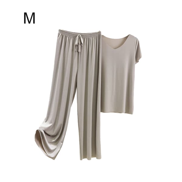 Pyjamassett i issilke for kvinner T-skjorte elastisk midje løse bukser Lys grå Light gray M
