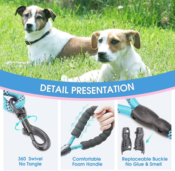 2/4/5/6 FT Dog Leash with Comfortable Padded Handle and Strong Reflective Threads for Small, Medium, and Large Dogs (5FT-1/3', Blue) Blue
