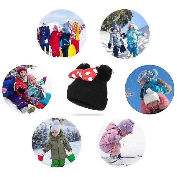 Småbarnslue Vinter Dobbel Pom Pom Strikket Lue