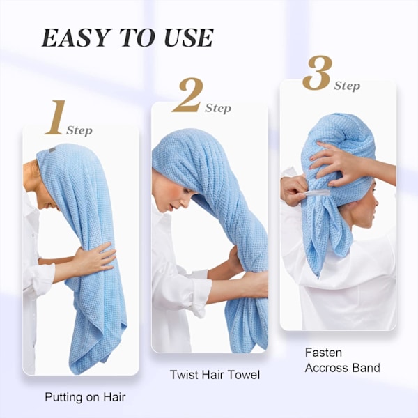 Stort mikrofiberhåndkle for kvinner, anti-frizz håndkle med elastisk bånd | Superabsorberende | Speed ​​Towel Blue
